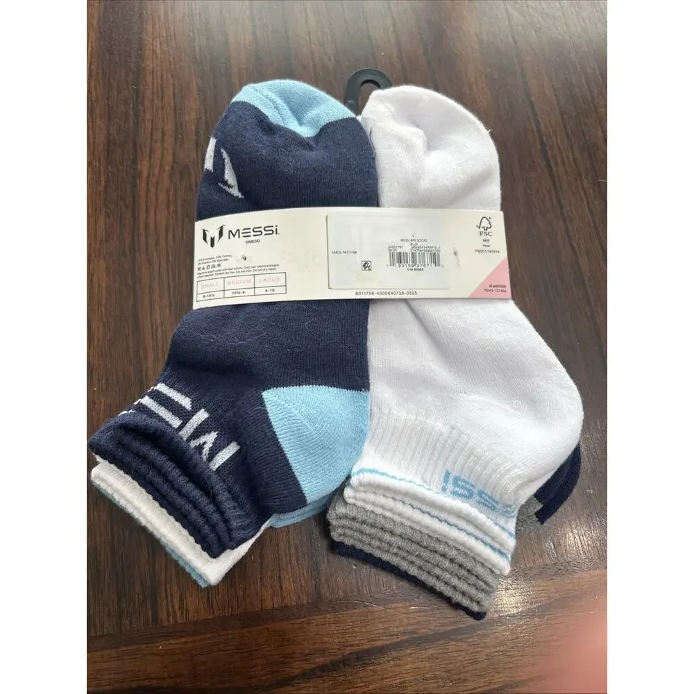Messi Kids 4 - 10 Lifestyle Quarter Socks, 6-Pack, Soft & Stretchy, Large